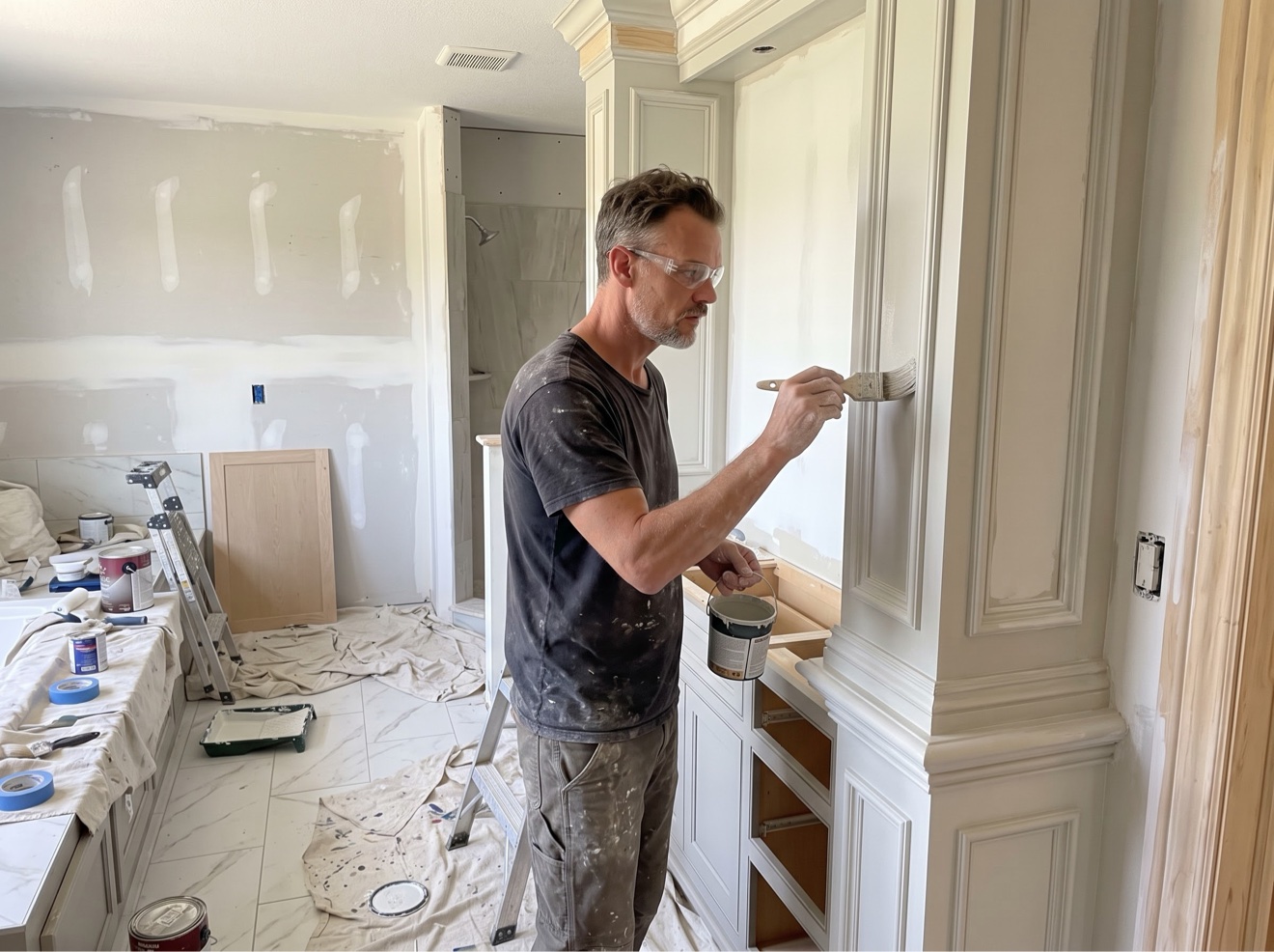 Handyman work in Colorado Springs — Simon painting built-in cabinetry